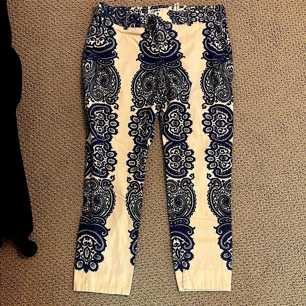 Zara paisley skinny cotton/span twill cigarette pants